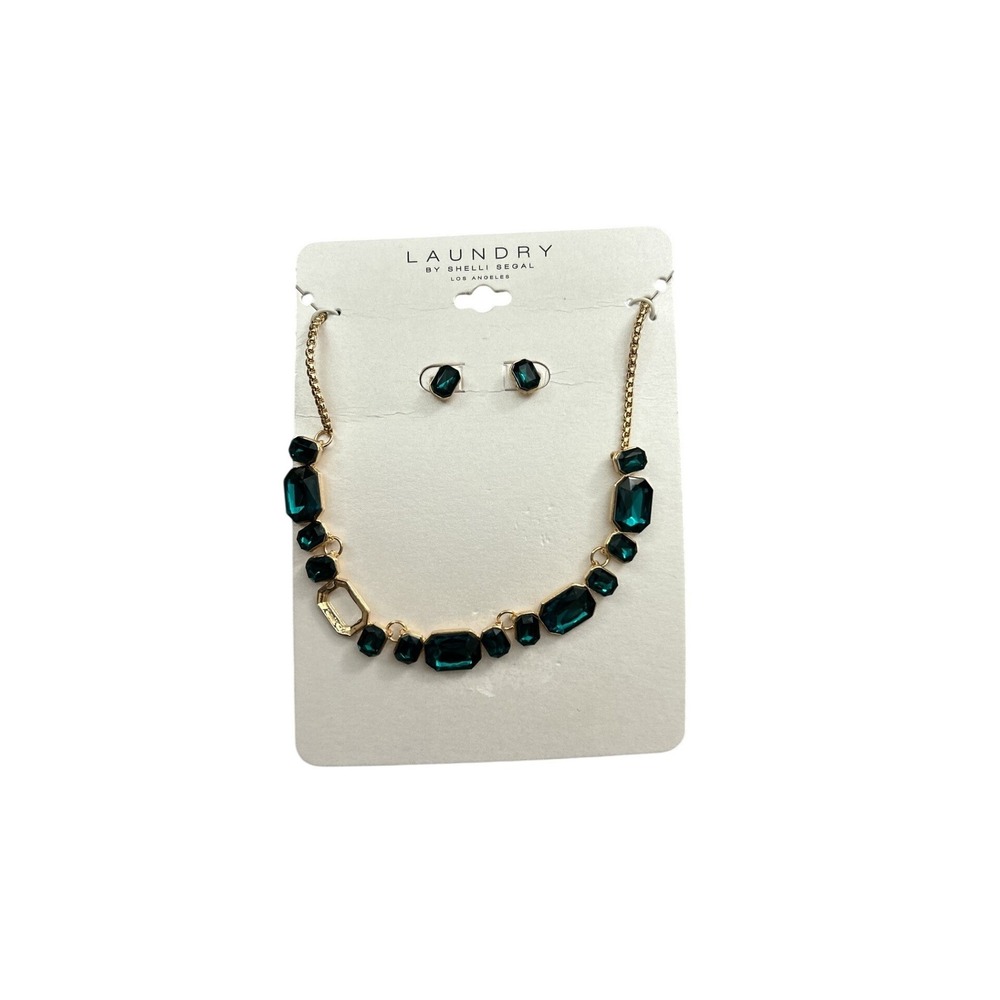 Laundry by Shelli Segal Necklace Earring Set Womens OS Green New Emerald Gold